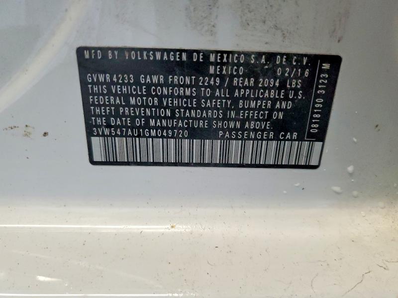 65874186 :رقم المزاد ، 3VW547AU1GM049720 vin ، 2016 Volkswagen Gti مزاد بيع