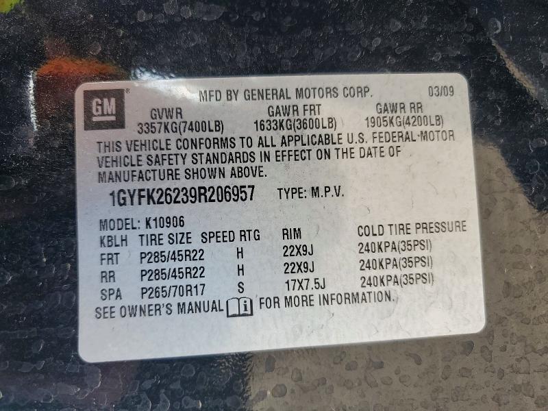 64971846 :رقم المزاد ، 1GYFK26239R206957 vin ، 2009 Cadillac Escalade مزاد بيع