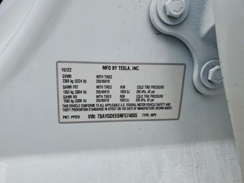 Aukcja sprzedaży 2022 Tesla Model Y, vin: 7SAYGDEE8NF574805, numer aukcji: 64597576