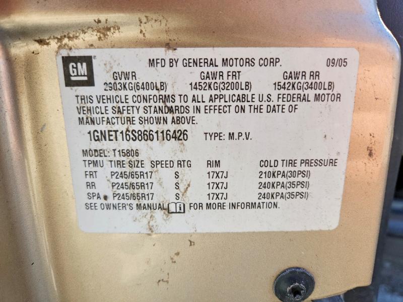 66802176 :رقم المزاد ، 1GNET16S866116426 vin ، 2006 Chevrolet Trailblazer مزاد بيع