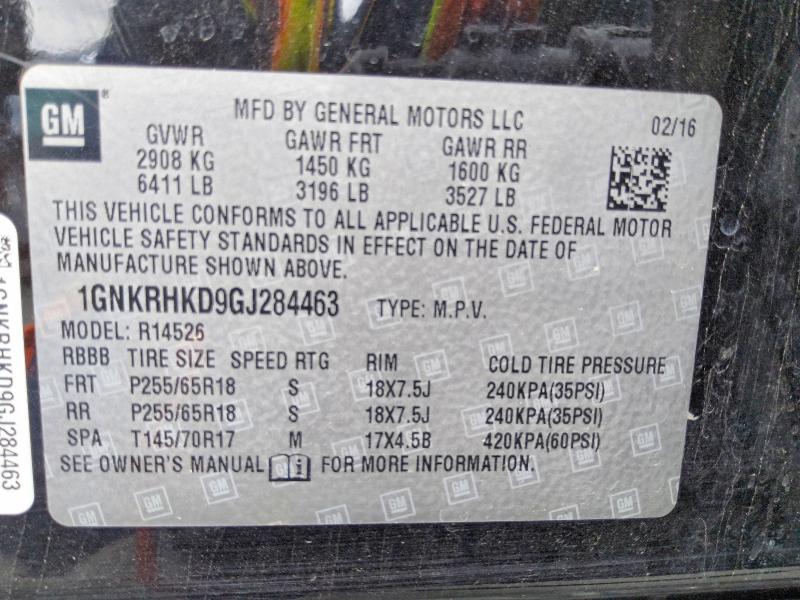 Auction sale of the 2016 Chevrolet Traverse, vin: 1GNKRHKD9GJ284463, lot number: 65180656