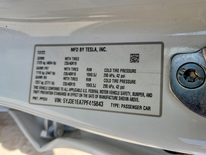 Продажа на аукционе авто 2023 Tesla Model 3, vin: 5YJ3E1EA7PF446843, номер лота: 66446256