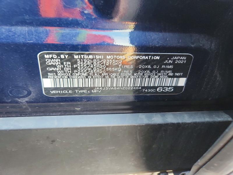 65279516 :رقم المزاد ، JA4J3VA84NZ022464 vin ، 2022 Mitsubishi Outlander مزاد بيع