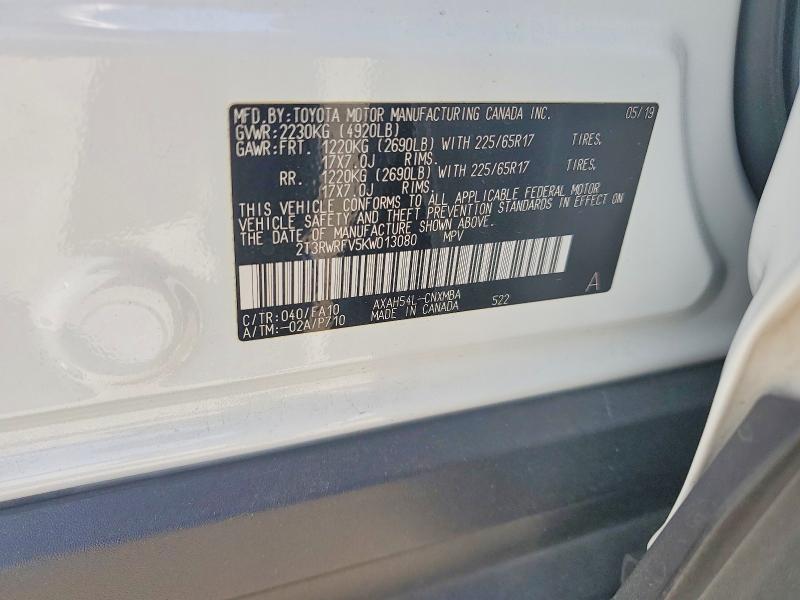 Aukcja sprzedaży 2019 Toyota Rav4 Hybrid, vin: 2T3RWRFV5KW013080, numer aukcji: 65361316