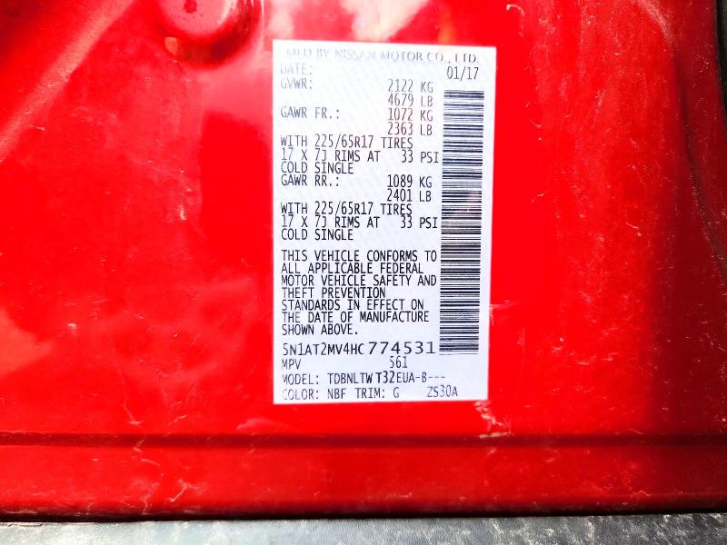 2017 Nissan Rogue მანქანა იყიდება აუქციონზე, vin: 5N1AT2MV4HC774531, აუქციონის ნომერი: 64771766