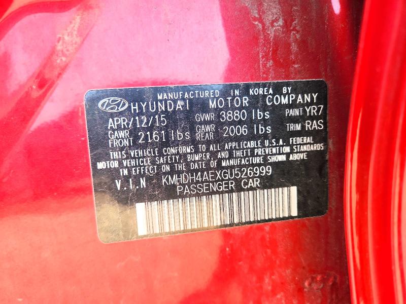 62834766 :رقم المزاد ، KMHDH4AEXGU526999 vin ، 2016 Hyundai Elantra مزاد بيع