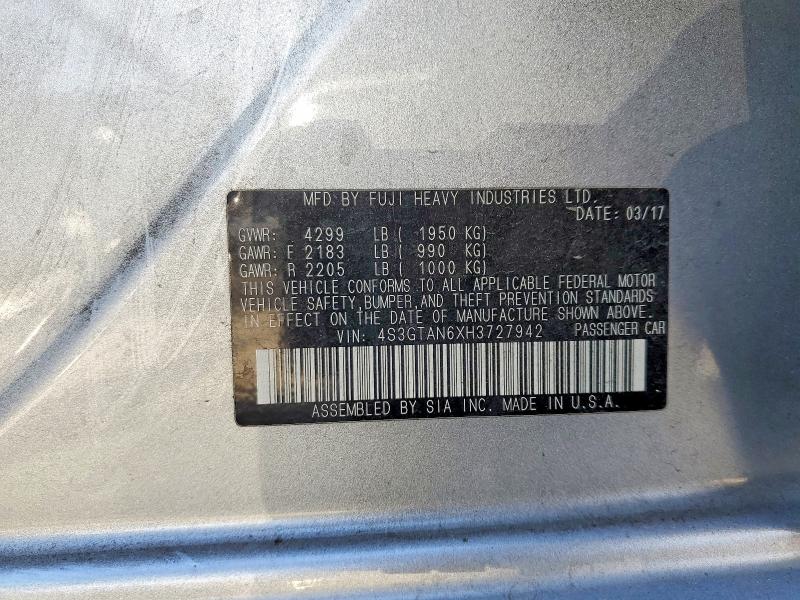 2017 Subaru Impreza მანქანა იყიდება აუქციონზე, vin: 4S3GTAN6XH3727942, აუქციონის ნომერი: 65224506