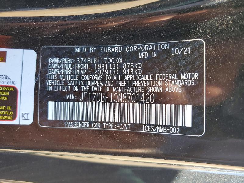 Продажа на аукционе авто 2022 Subaru Brz, vin: JF1ZDBF10N8701420, номер лота: 66916946