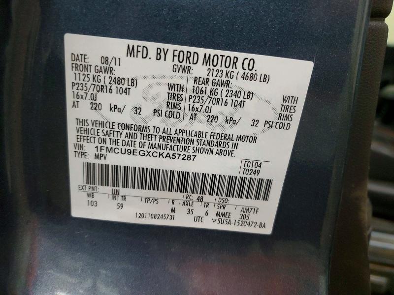 Aukcja sprzedaży 2012 Ford Escape, vin: 1FMCU9EGXCKA57287, numer aukcji: 66172306
