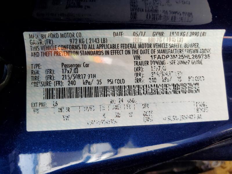 66309236 :رقم المزاد ، 1FADP3M25HL269735 vin ، 2017 Ford Focus مزاد بيع