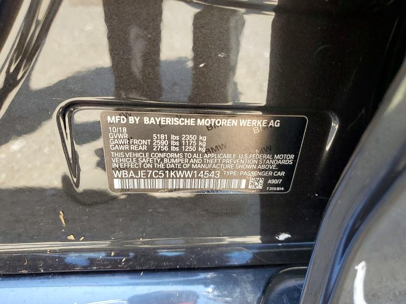 Aukcja sprzedaży 2019 Bmw 540, vin: WBAJE7C51KWW14543, numer aukcji: 64061696