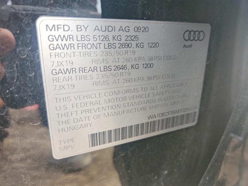 2021 Audi Q3 მანქანა იყიდება აუქციონზე, vin: WA1DECF35M1025413, აუქციონის ნომერი: 65671046