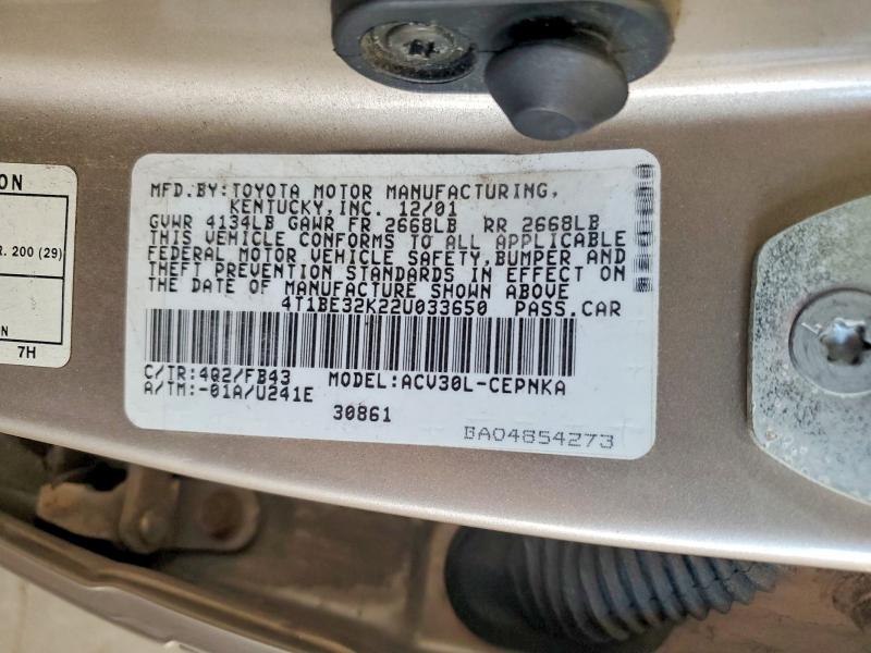 Продаж на аукціоні авто 2002 Toyota Camry, vin: 4T1BE32K22U033650, номер лоту: 65440326