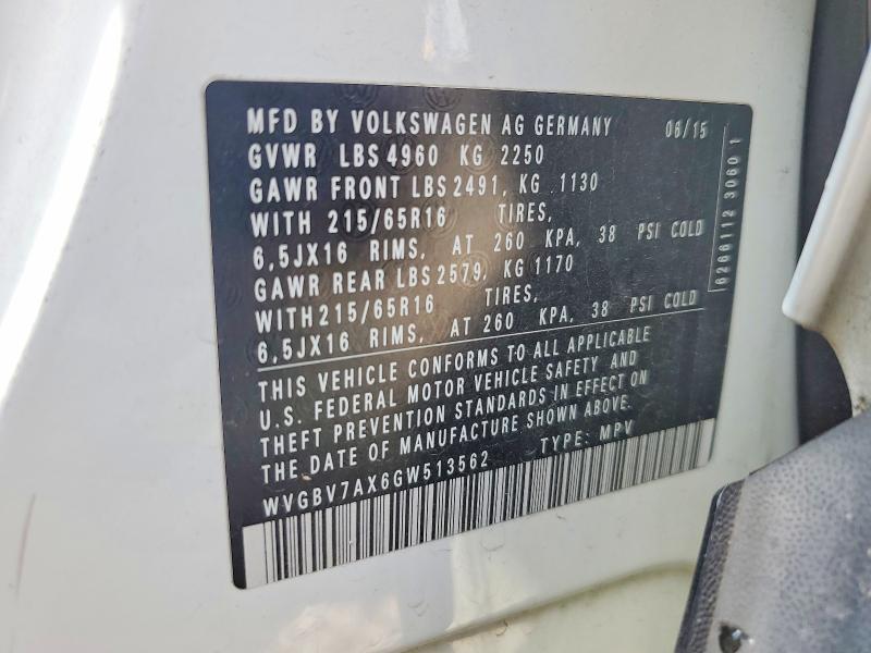 Продажа на аукционе авто 2016 Volkswagen Tiguan, vin: WVGBV7AX6GW513562, номер лота: 64131256