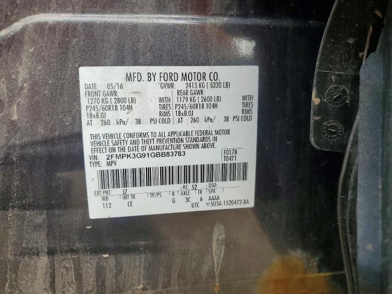 Aukcja sprzedaży 2016 Ford Edge, vin: 2FMPK3G91GBB83783, numer aukcji: 62165776