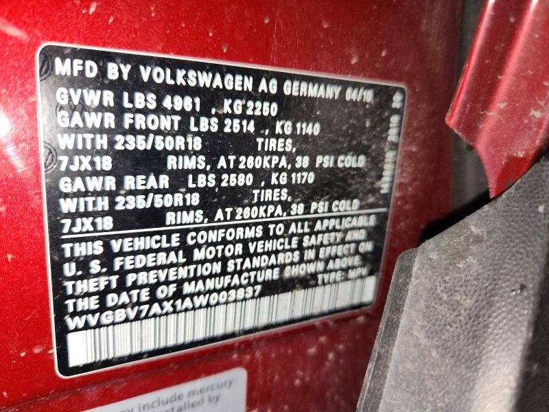 Aukcja sprzedaży 2010 Volkswagen Tiguan, vin: WVGBV7AX1AW003837, numer aukcji: 65647276