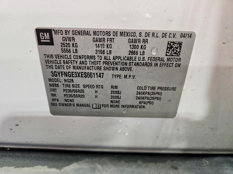 71093786 :رقم المزاد ، 3GYFNGE3XES661147 vin ، 2014 Cadillac Srx مزاد بيع