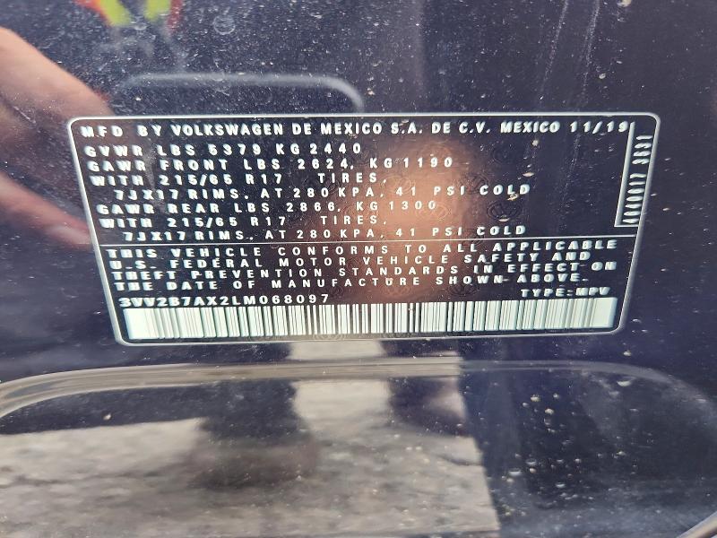 Продаж на аукціоні авто 2020 Volkswagen Tiguan, vin: 3VV2B7AX2LM068097, номер лоту: 62916296
