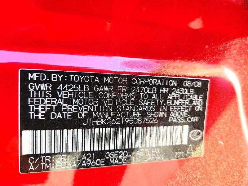 Aukcja sprzedaży 2009 Lexus Is 250, vin: JTHBK262195087526, numer aukcji: 67200706