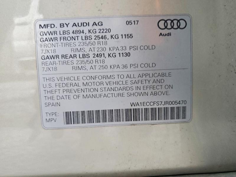 Продаж на аукціоні авто 2018 Audi Q3, vin: WA1ECCFS7JR005470, номер лоту: 66462316