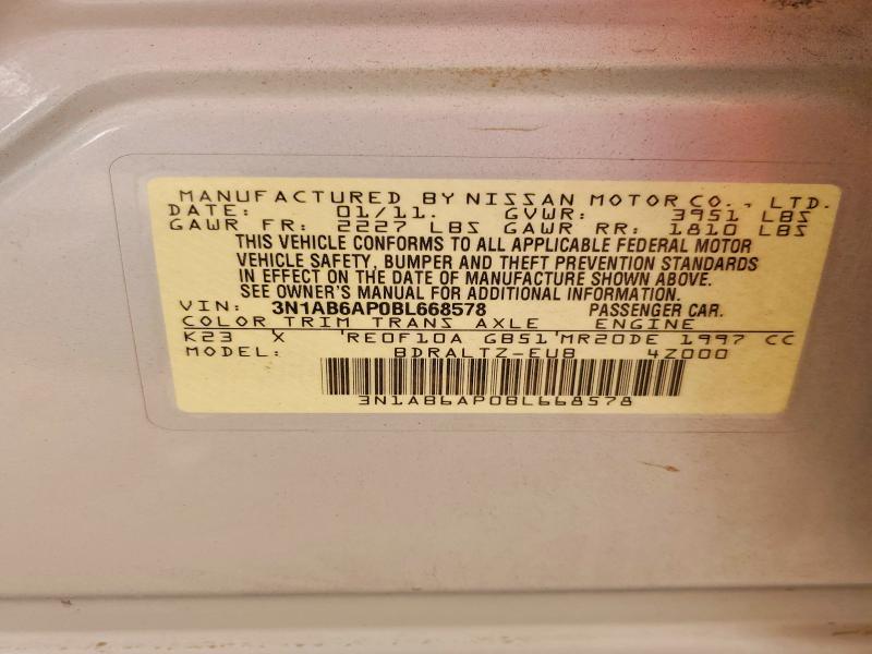 Продажа на аукционе авто 2011 Nissan Sentra, vin: 3N1AB6AP0BL668578, номер лота: 63603056