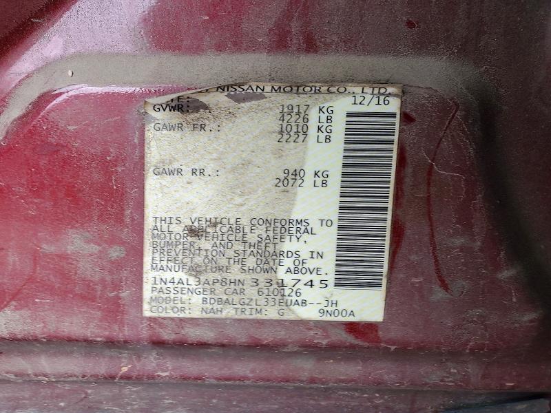 Aukcja sprzedaży 2017 Nissan Altima, vin: 1N4AL3AP8HN331745, numer aukcji: 65948256