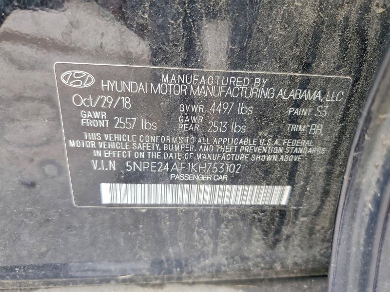 64417816 :رقم المزاد ، 5NPE24AF1KH753102 vin ، 2019 Hyundai Sonata مزاد بيع