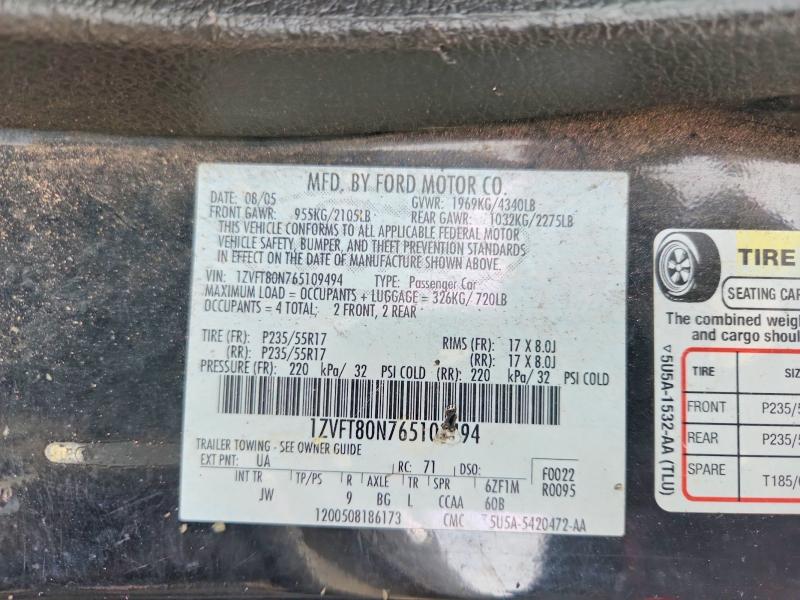 Продажа на аукционе авто 2006 Ford Mustang, vin: 1ZVFT80N765109494, номер лота: 65896266