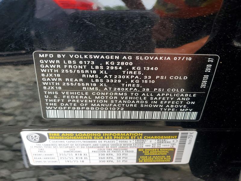 63851406 :رقم المزاد ، WVGFF9BP8BD001072 vin ، 2011 Volkswagen Touareg مزاد بيع