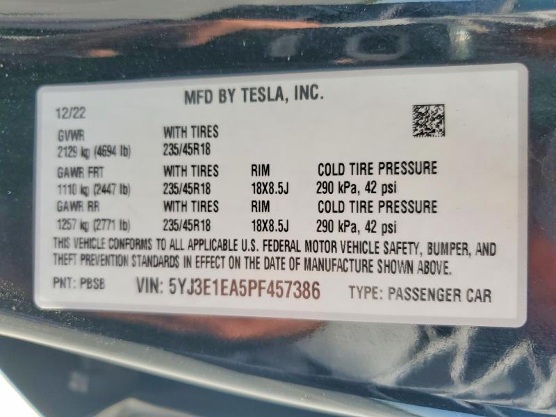Aukcja sprzedaży 2023 Tesla Model 3, vin: 5YJ3E1EA5PF457386, numer aukcji: 66415136