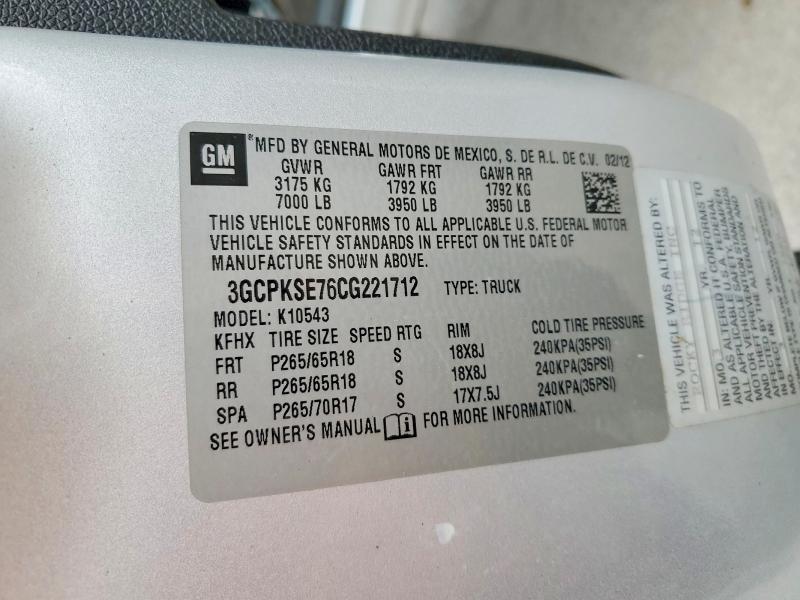 66812906 :رقم المزاد ، 3GCPKSE76CG221712 vin ، 2012 Chevrolet Silverado مزاد بيع