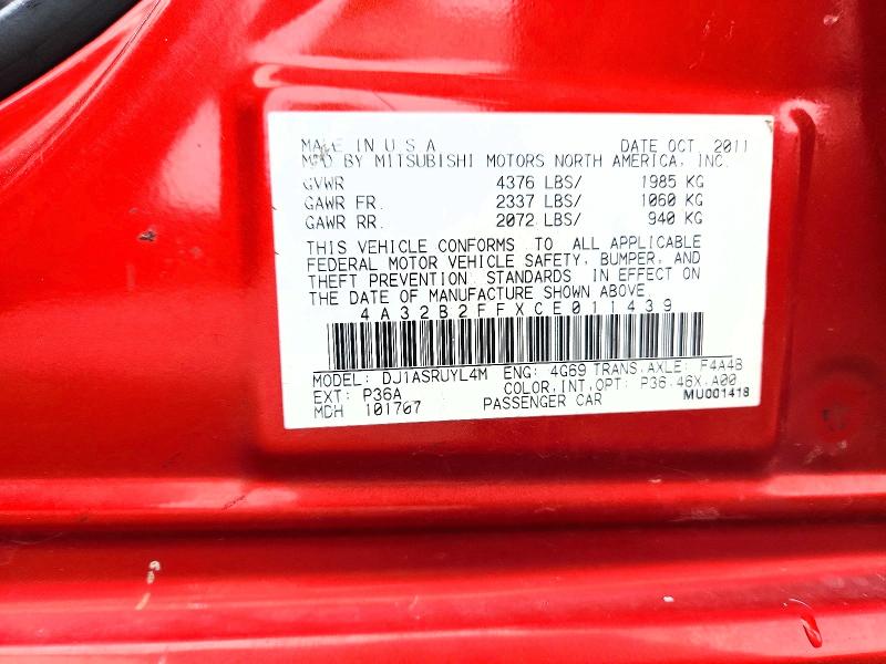 Aukcja sprzedaży 2012 Mitsubishi Galant, vin: 4A32B2FFXCE011439, numer aukcji: 65312946