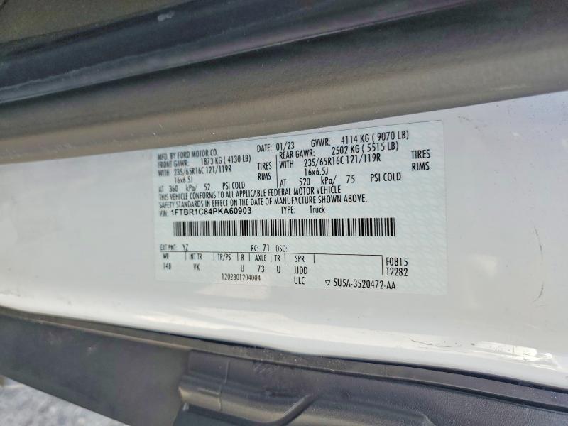 62509726 :رقم المزاد ، 1FTBR1C84PKA60903 vin ، 2023 Ford Transit مزاد بيع