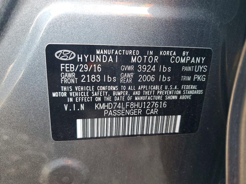 2017 Hyundai Elantra მანქანა იყიდება აუქციონზე, vin: KMHD74LF8HU127616, აუქციონის ნომერი: 66055496