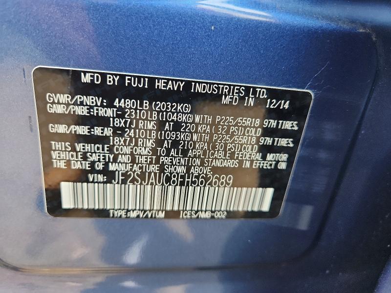 64244246 :رقم المزاد ، JF2SJAUC8FH562689 vin ، 2015 Subaru Forester مزاد بيع