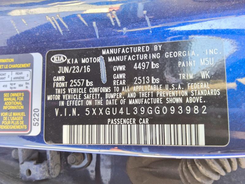 Aukcja sprzedaży 2016 Kia Optima, vin: 5XXGU4L39GG093982, numer aukcji: 65294326
