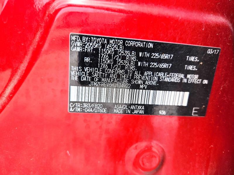Продажа на аукционе авто 2017 Toyota Rav4, vin: JTMZFREV6HJ134922, номер лота: 64295276