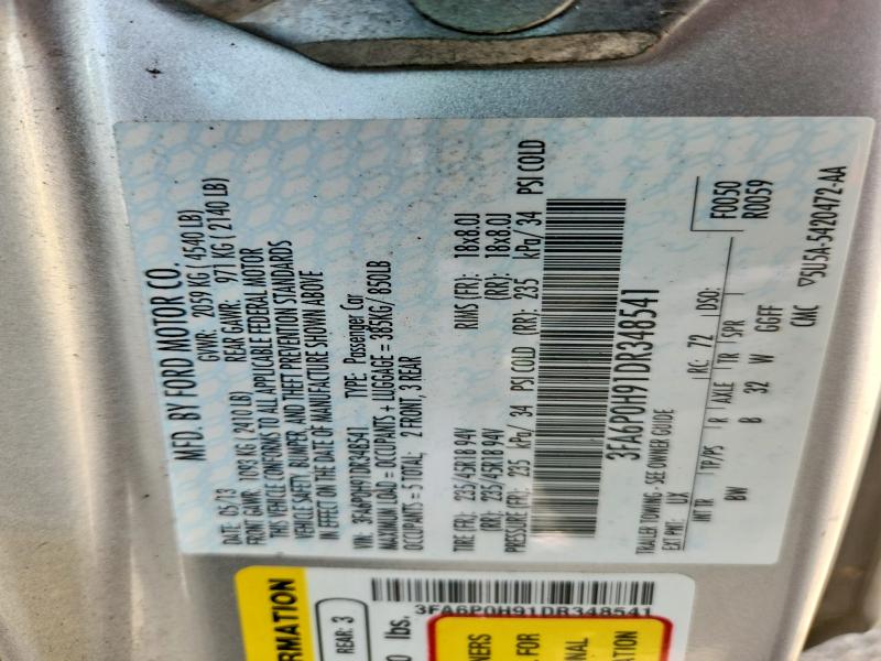 Продажа на аукционе авто 2013 Ford Fusion, vin: 3FA6P0H91DR348541, номер лота: 64091786