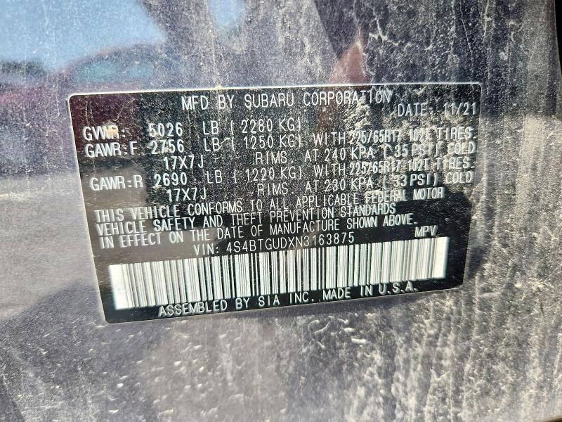 Aukcja sprzedaży 2022 Subaru Outback, vin: 4S4BTGUDXN3163875, numer aukcji: 64414786