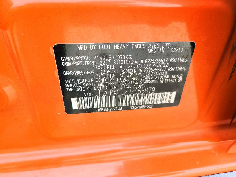 2013 Subaru Xv Crosstrek მანქანა იყიდება აუქციონზე, vin: JF2GPACC2D2855879, აუქციონის ნომერი: 63926406