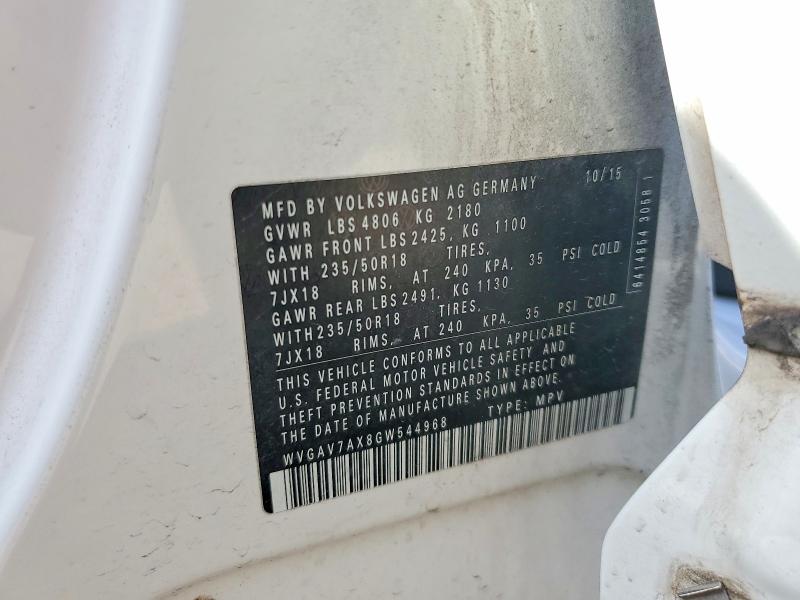 Aukcja sprzedaży 2016 Volkswagen Tiguan, vin: WVGAV7AX8GW544968, numer aukcji: 66213426
