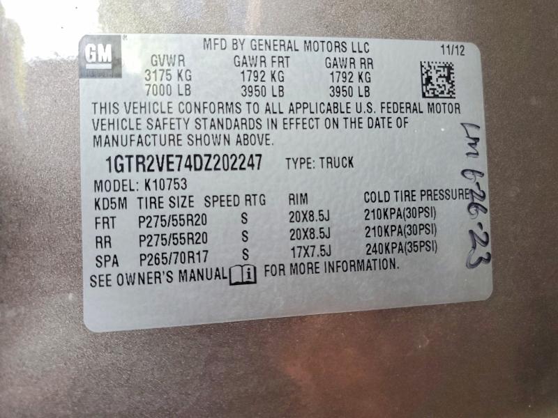 63303366 :رقم المزاد ، 1GTR2VE74DZ202247 vin ، 2013 Gmc Sierra مزاد بيع