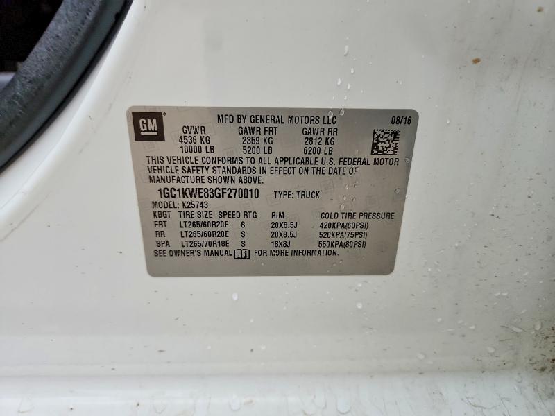 Aukcja sprzedaży 2016 Chevrolet Silverado, vin: 1GC1KWE83GF270010, numer aukcji: 62813566