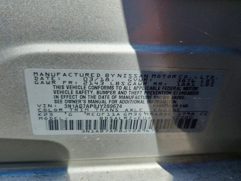Продажа на аукционе авто 2018 Nissan Sentra, vin: 3N1AB7AP8JY289674, номер лота: 66937036
