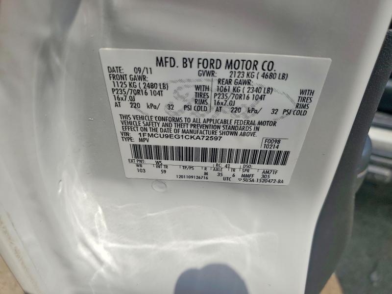 Aukcja sprzedaży 2012 Ford Escape, vin: 1FMCU9EG1CKA72597, numer aukcji: 64324786