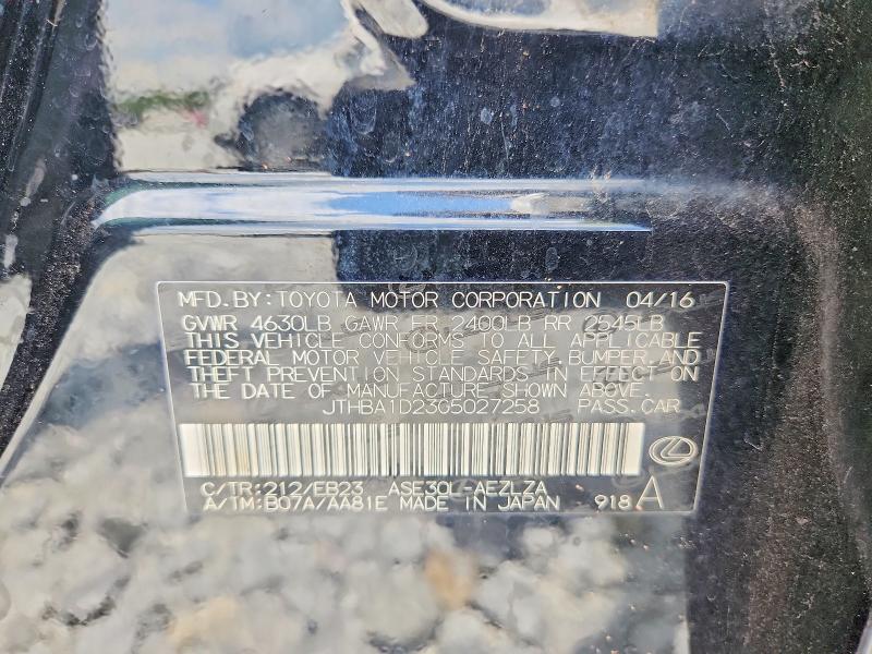 63821676 :رقم المزاد ، JTHBA1D23G5027258 vin ، 2016 Lexus Is مزاد بيع