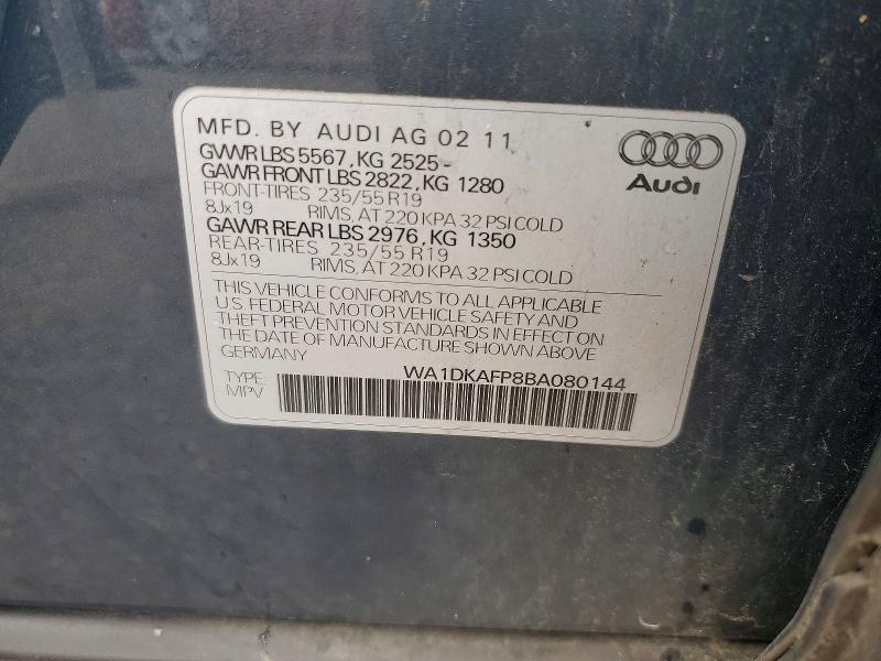 2011 Audi Q5 მანქანა იყიდება აუქციონზე, vin: WA1DKAFP8BA080144, აუქციონის ნომერი: 63792476