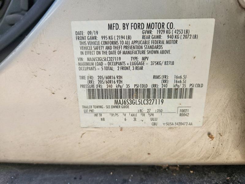 2020 Ford Ecosport მანქანა იყიდება აუქციონზე, vin: MAJ6S3GL5LC327119, აუქციონის ნომერი: 63439446