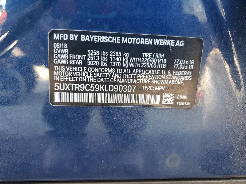 66114626 :رقم المزاد ، 5UXTR9C59KLD90307 vin ، 2019 Bmw X3 مزاد بيع