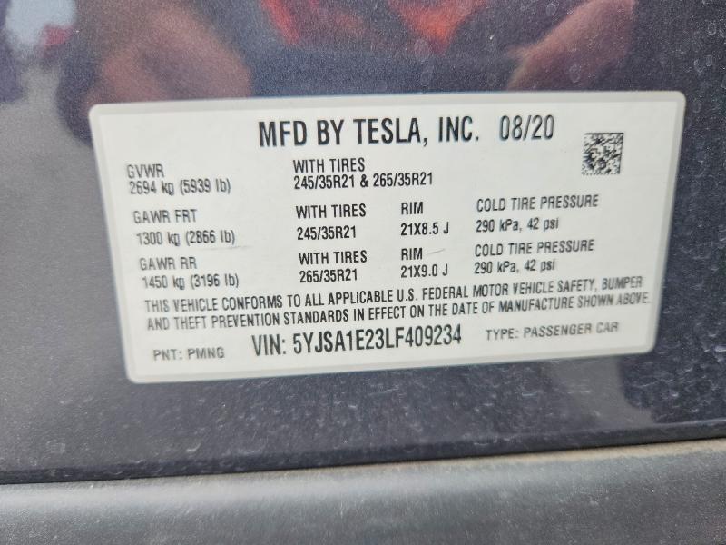 Aukcja sprzedaży 2020 Tesla Model S, vin: 5YJSA1E23LF409234, numer aukcji: 66260826